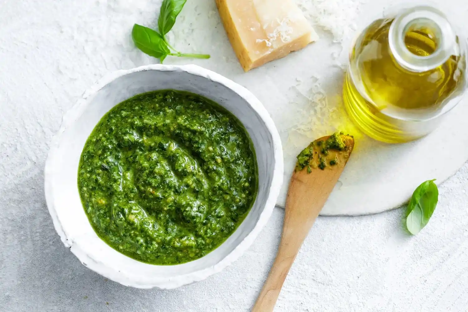 Homemade Basil Pesto Recipe with Fresh Leaves